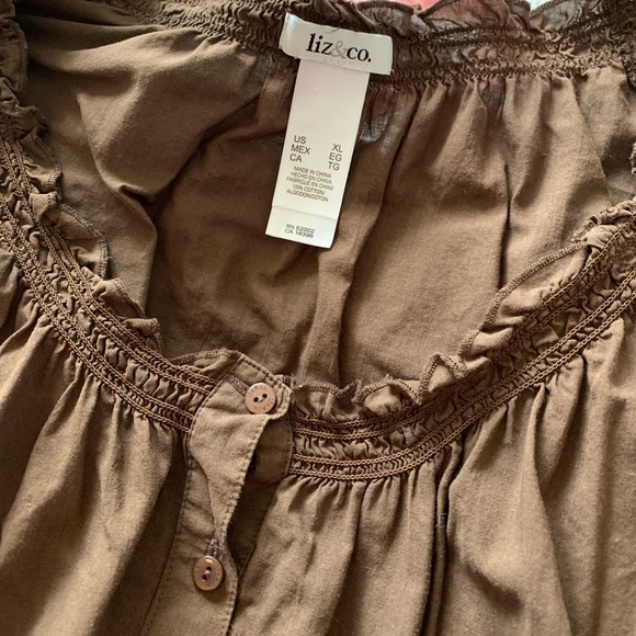 Liz & Co Brown Eyelet Peasant Top Sz XL - Picture 5 of 6